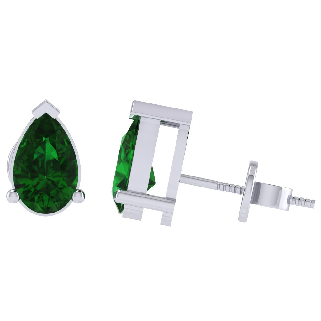 white gold plated sterling silver pear shape emerald may birthstone stud earrings