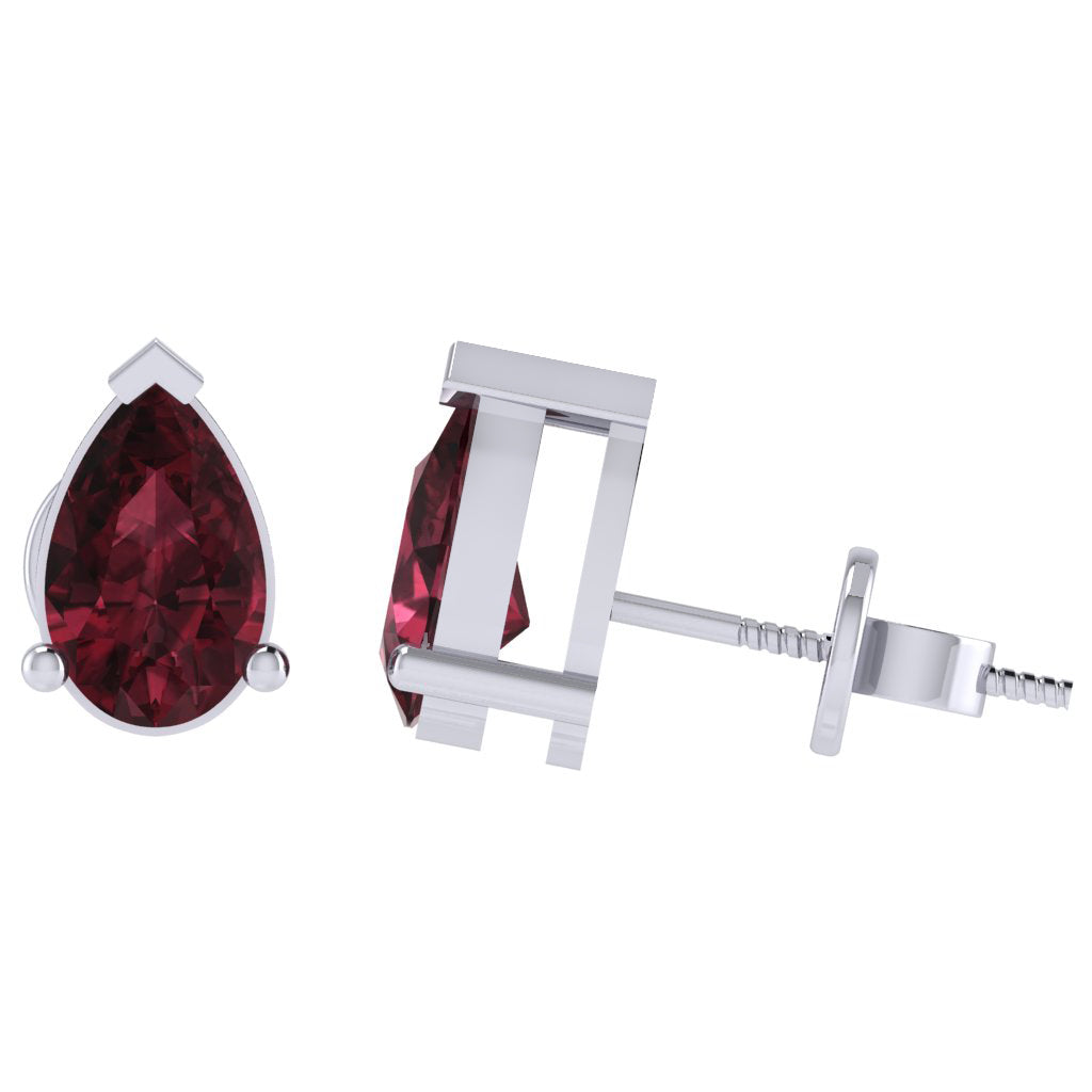 white gold plated sterling silver pear shape garnet january birthstone stud earrings