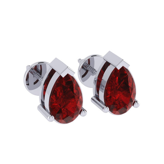 white gold plated sterling silver pear shape ruby july birthstone stud earrings