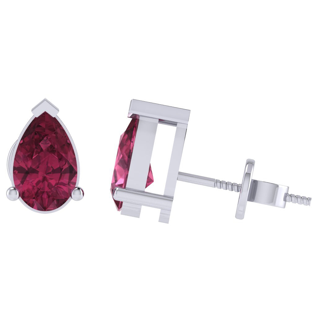white gold plated sterling silver pear shape tourmaline october birthstone stud earrings