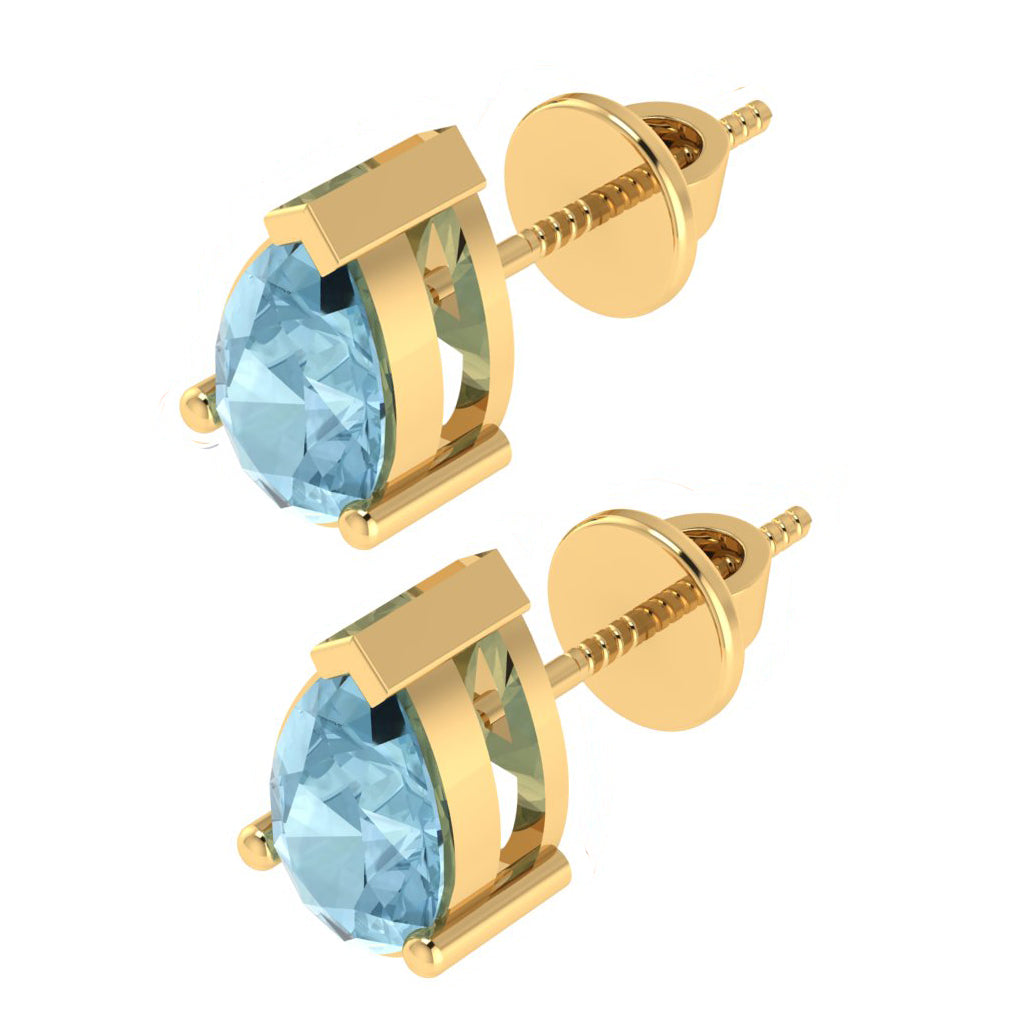 yellow gold plated sterling silver pear shape aquamarine march birthstone stud earrings