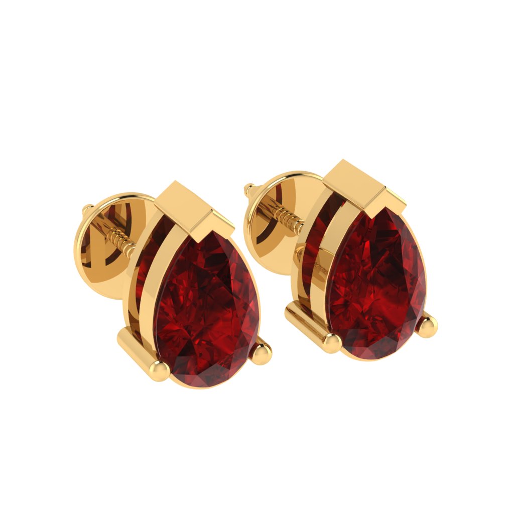 yellow gold plated sterling silver pear shape ruby july birthstone stud earrings