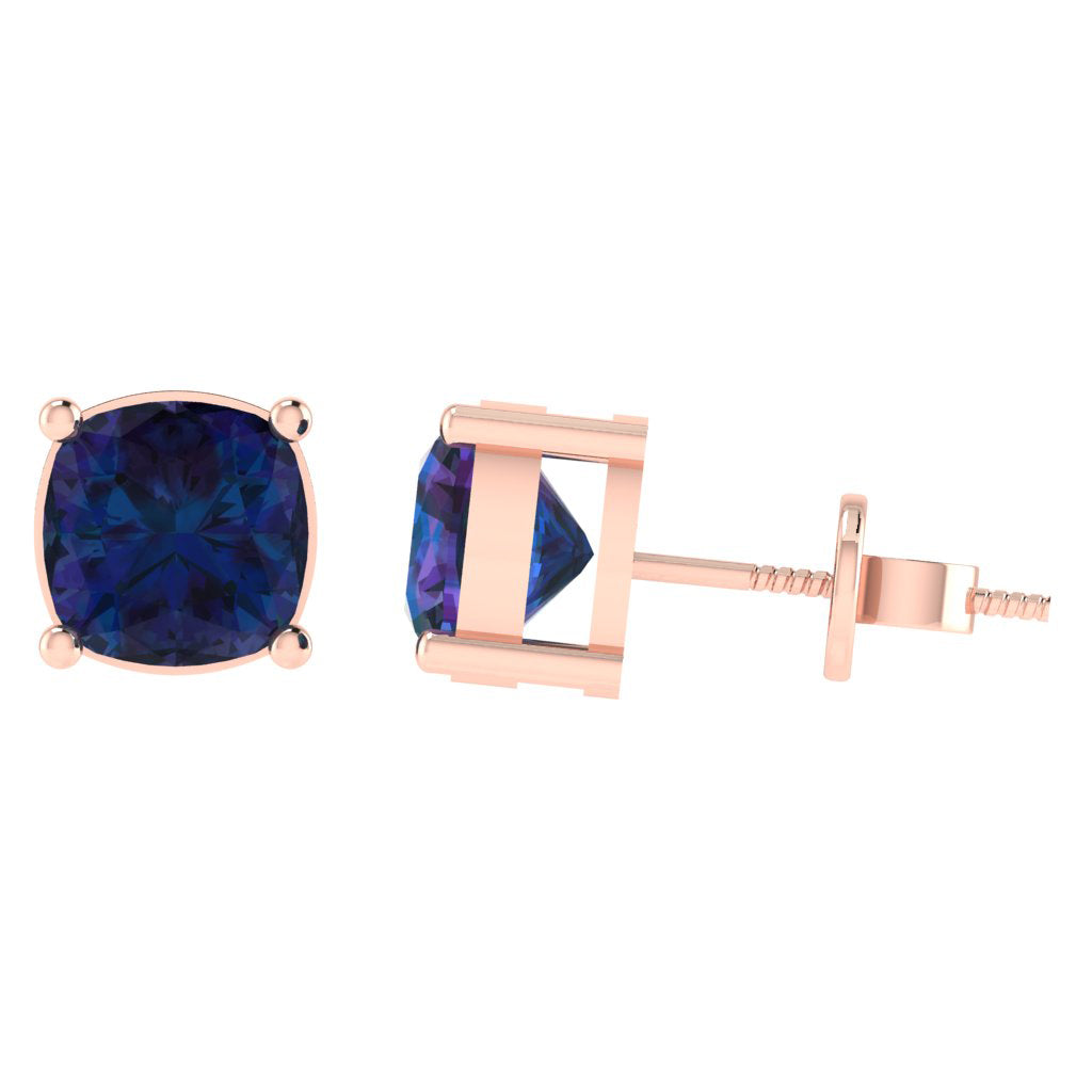 rose gold plated sterling silver cushion shape alexandrite june birthstone stud earrings