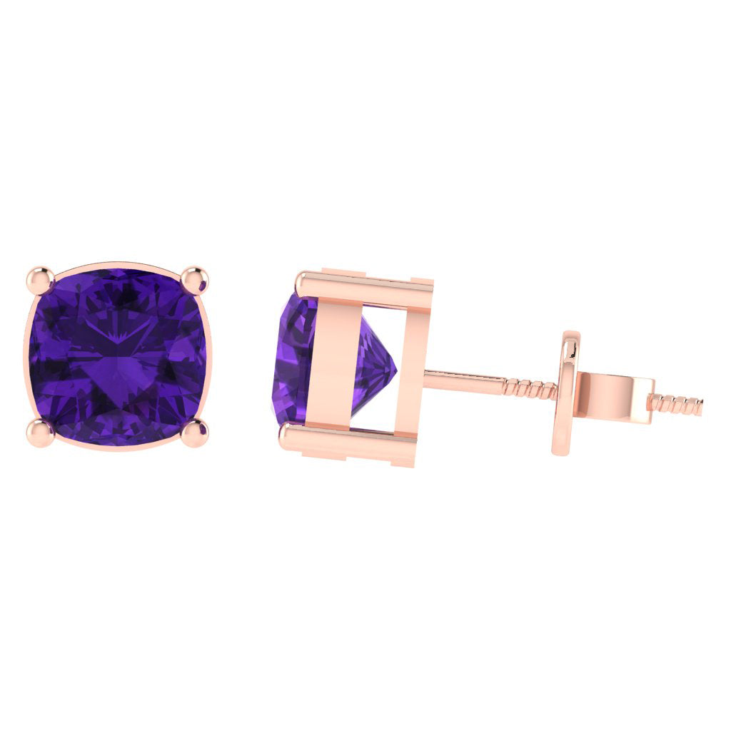rose gold plated sterling silver cushion shape amethyst february birthstone stud earrings