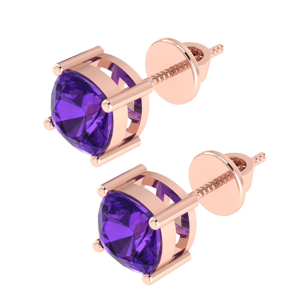 rose gold plated sterling silver cushion shape amethyst february birthstone stud earrings