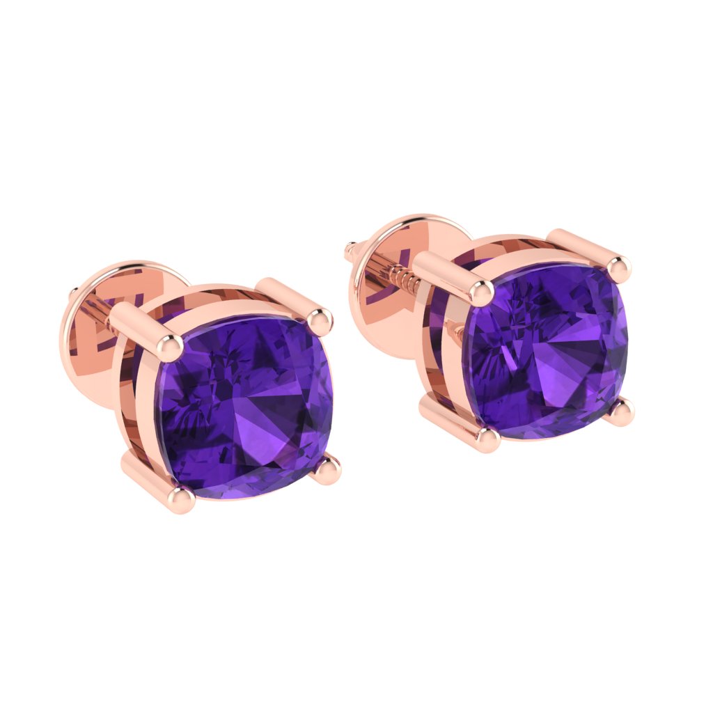 rose gold plated sterling silver cushion shape amethyst february birthstone stud earrings