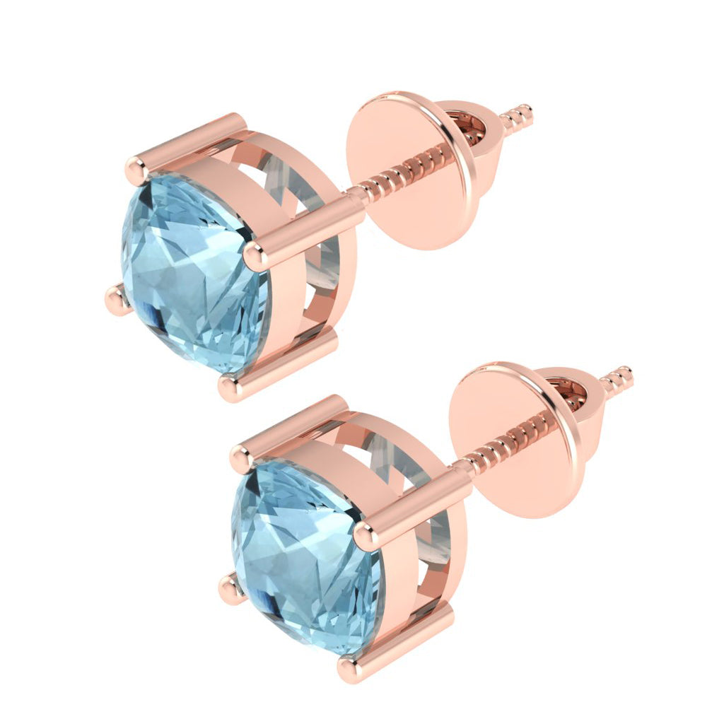 rose gold plated sterling silver cushion shape aquamarine march birthstone stud earrings