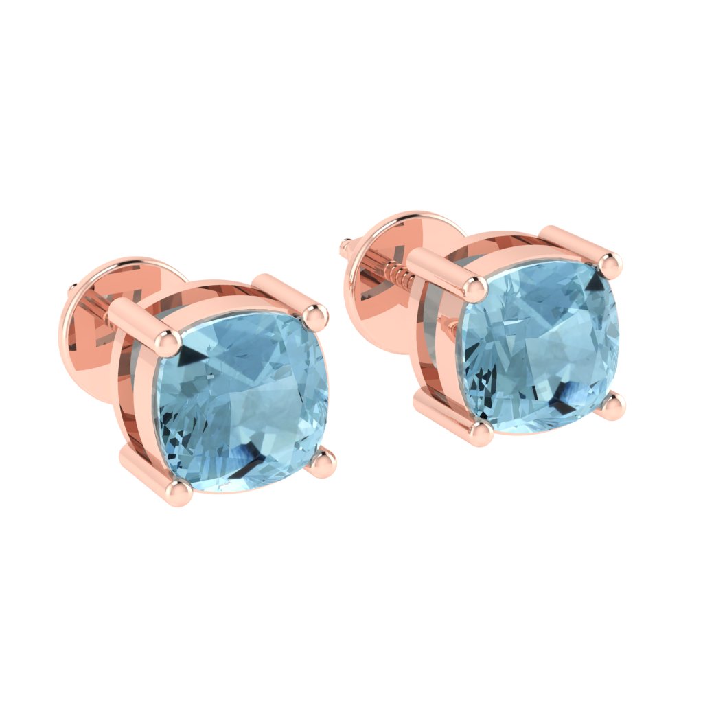 rose gold plated sterling silver cushion shape aquamarine march birthstone stud earrings