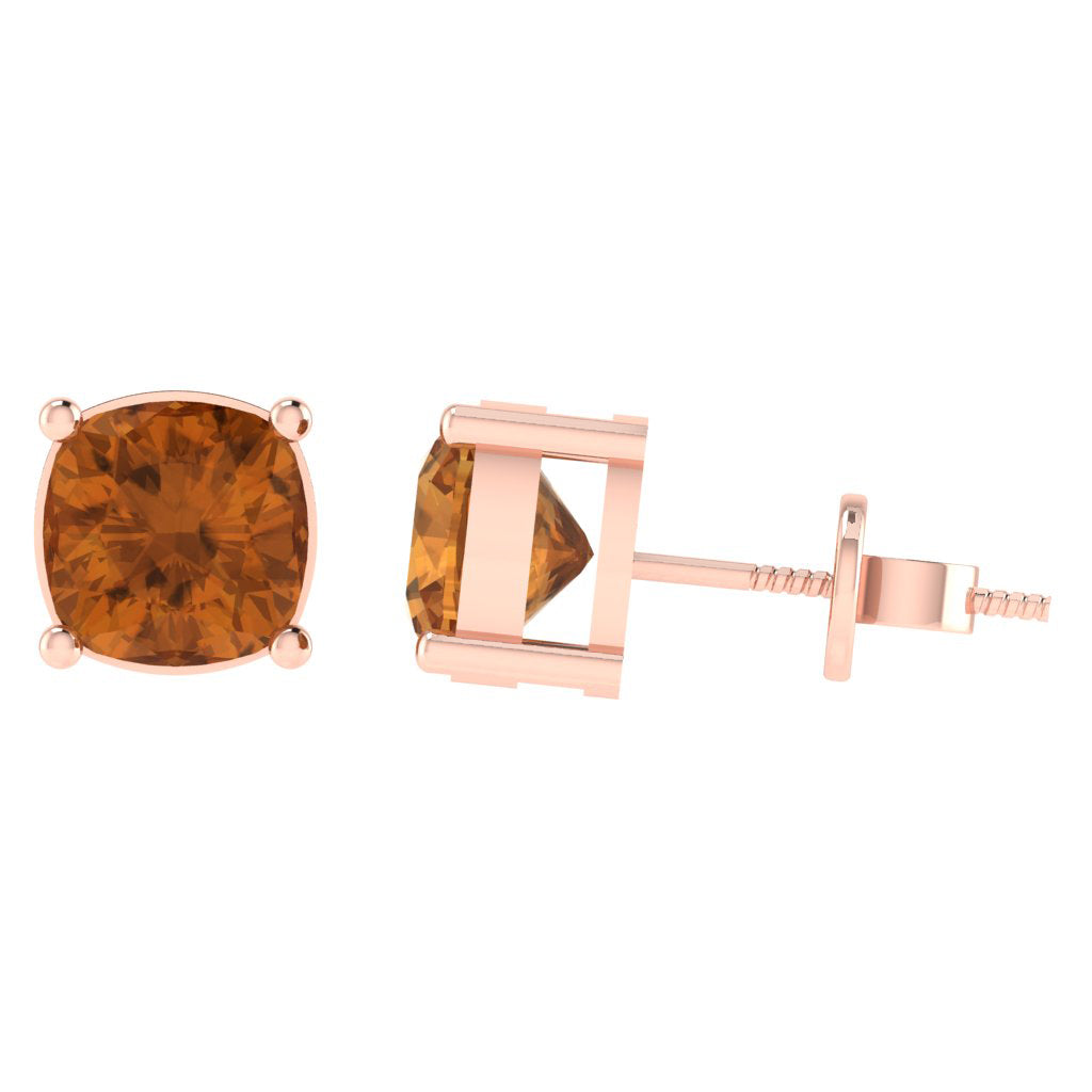 rose gold plated sterling silver cushion shape citrine november birthstone stud earrings