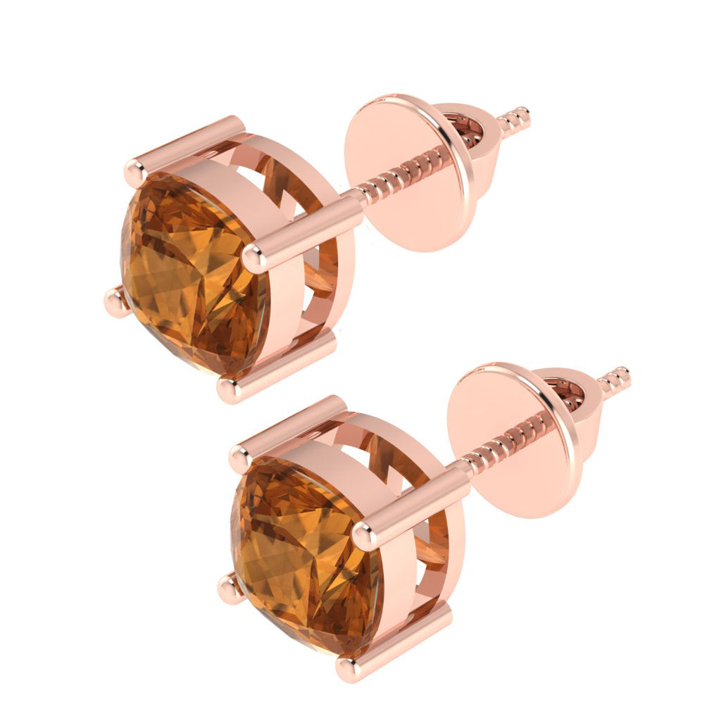 rose gold plated sterling silver cushion shape citrine november birthstone stud earrings