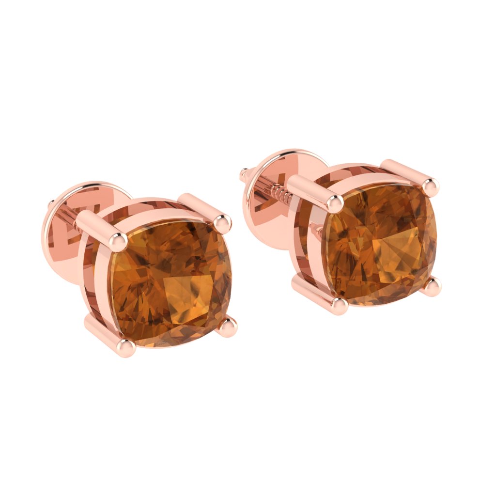rose gold plated sterling silver cushion shape citrine november birthstone stud earrings