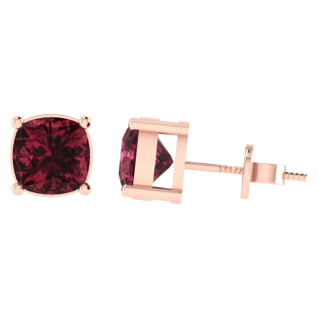 rose gold plated sterling silver cushion shape garnet january birthstone stud earrings