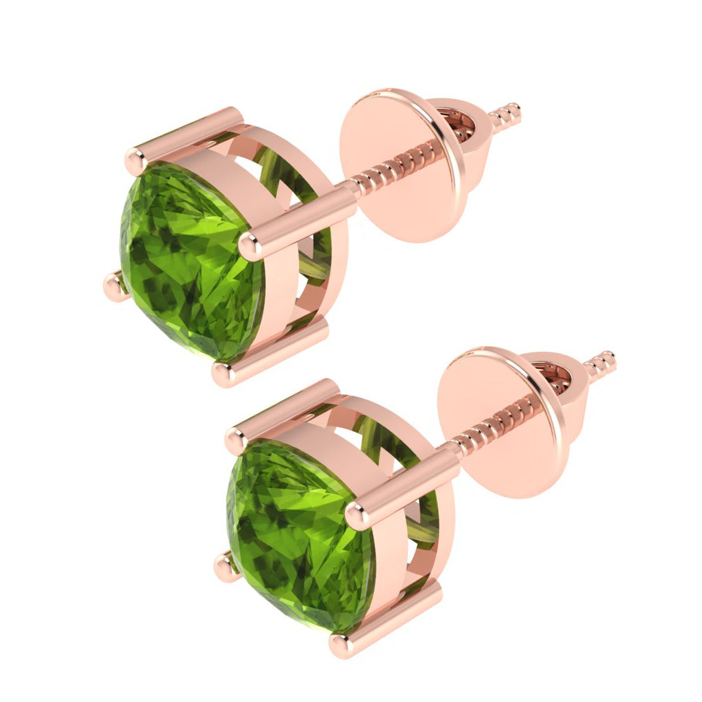 rose gold plated sterling silver cushion shape peridot august birthstone stud earrings