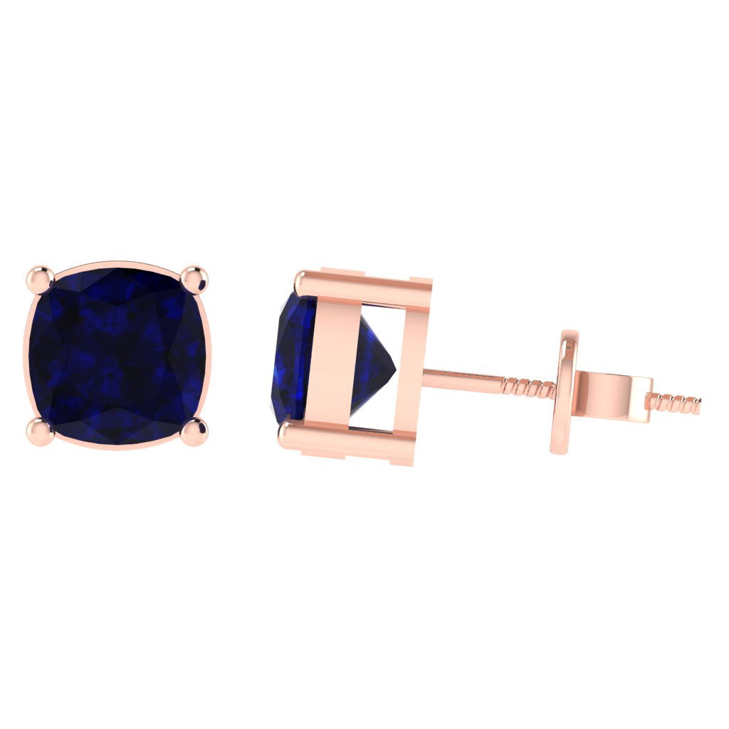 rose gold plated sterling silver cushion shape sapphire september birthstone stud earrings