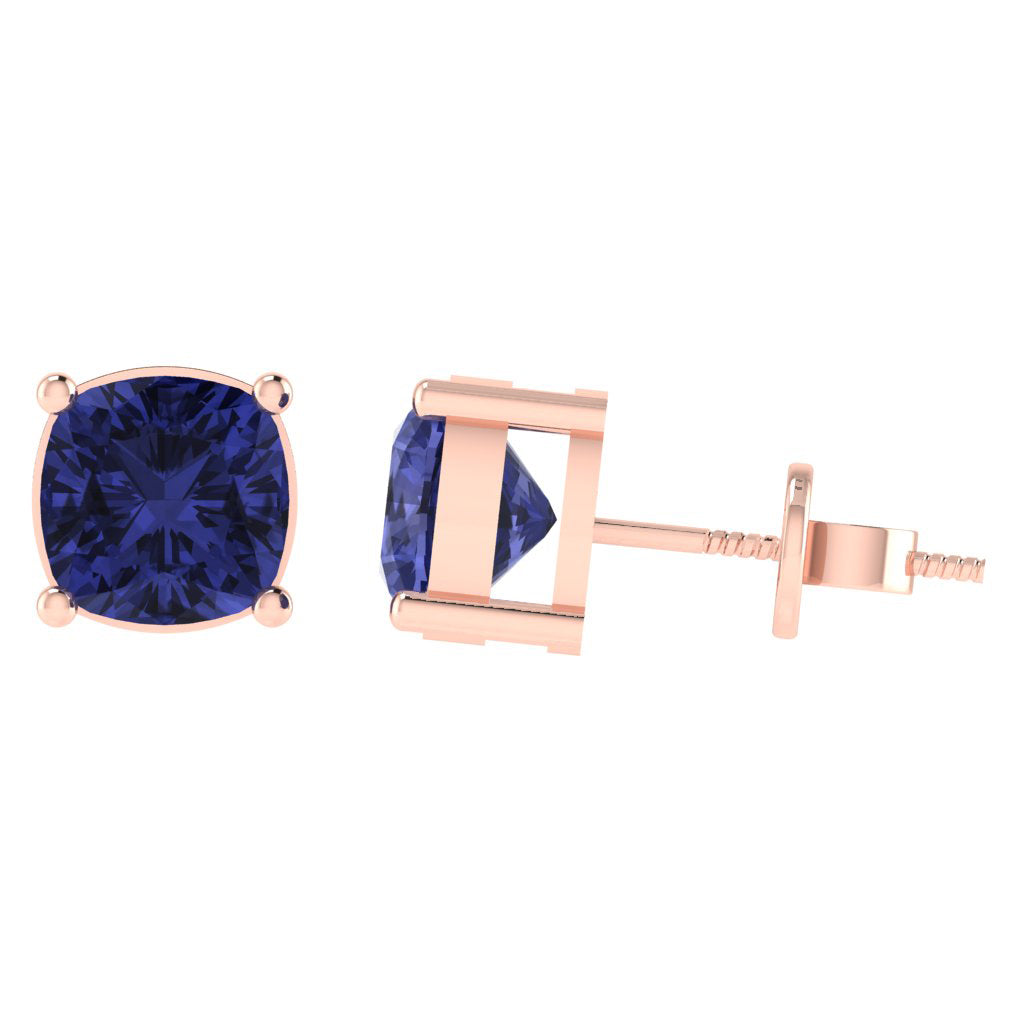rose gold plated sterling silver cushion shape tanzanite december birthstone stud earrings