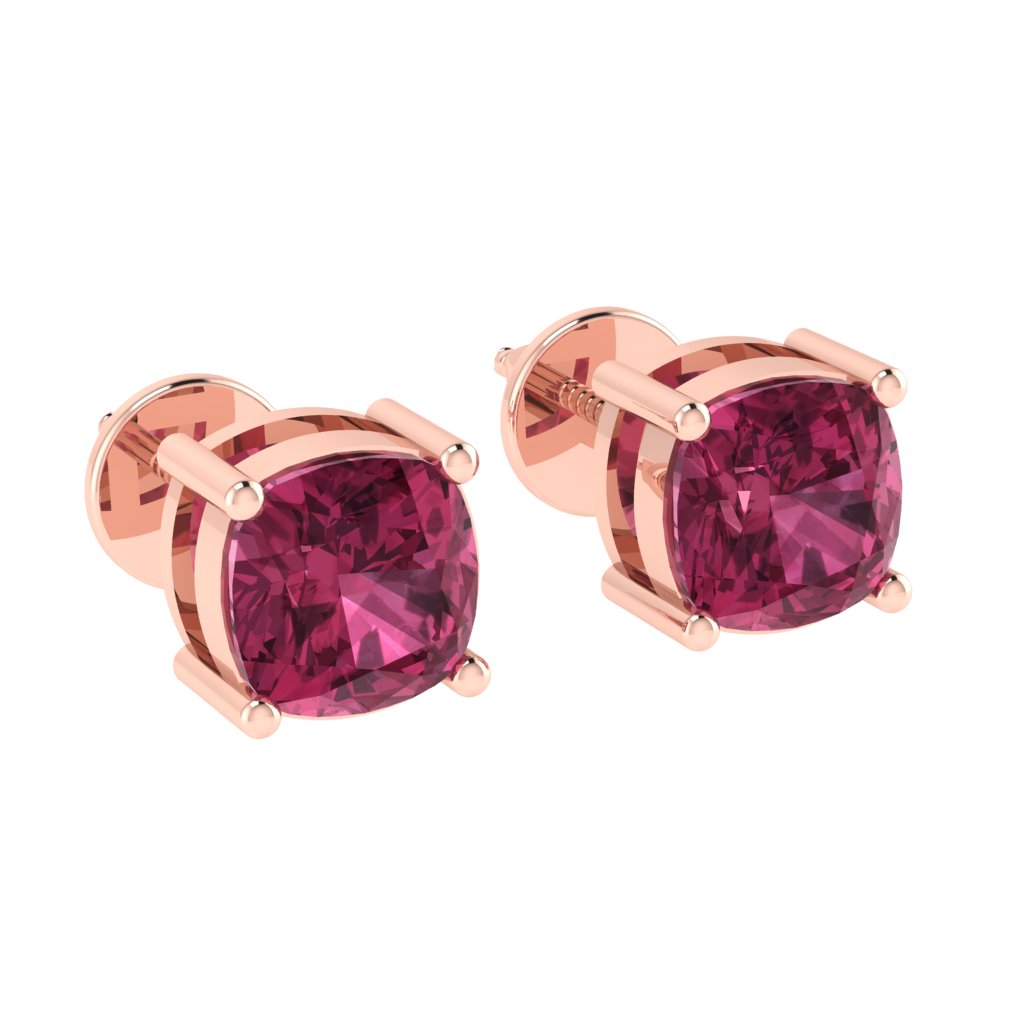 rose gold plated sterling silver cushion shape tourmaline october birthstone stud earrings