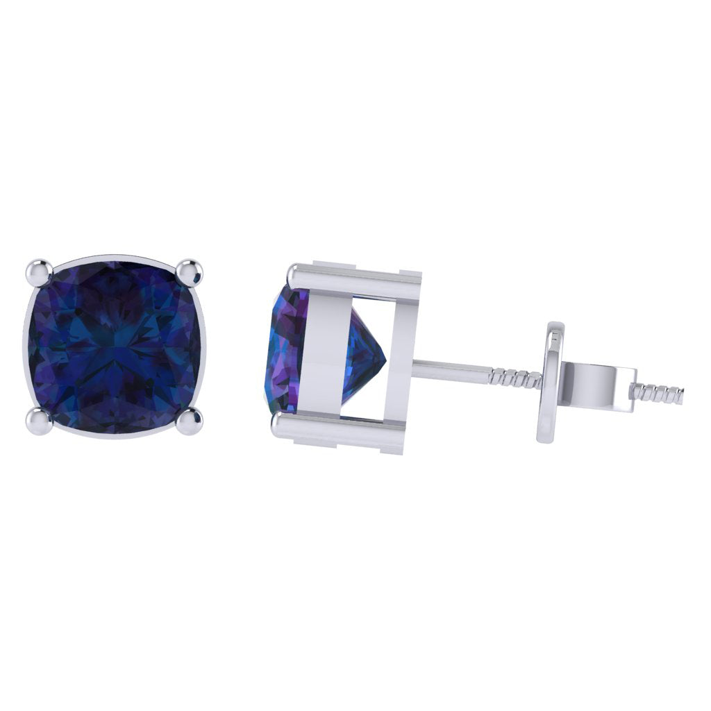 white gold plated sterling silver cushion shape alexandrite june birthstone stud earrings