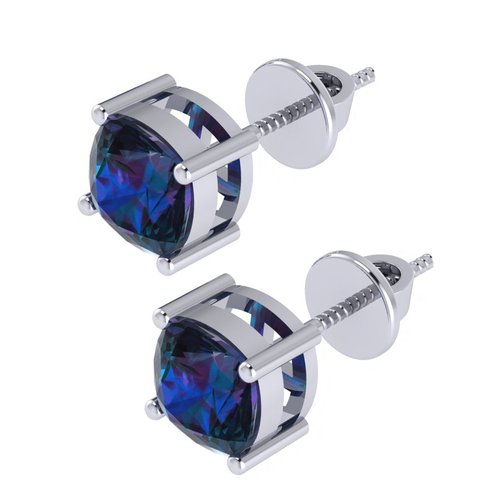 white gold plated sterling silver cushion shape alexandrite june birthstone stud earrings