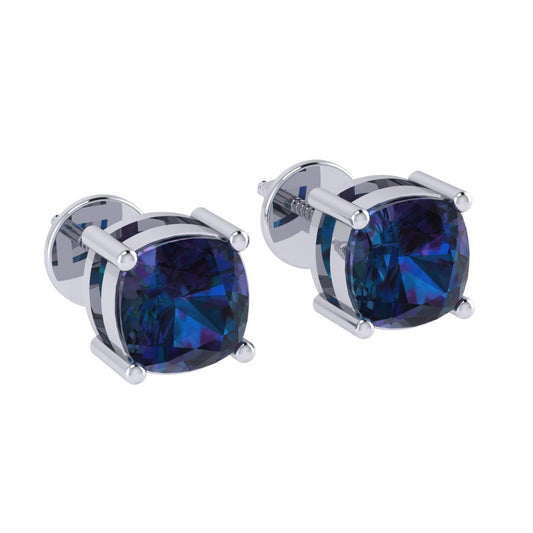 white gold plated sterling silver cushion shape alexandrite june birthstone stud earrings