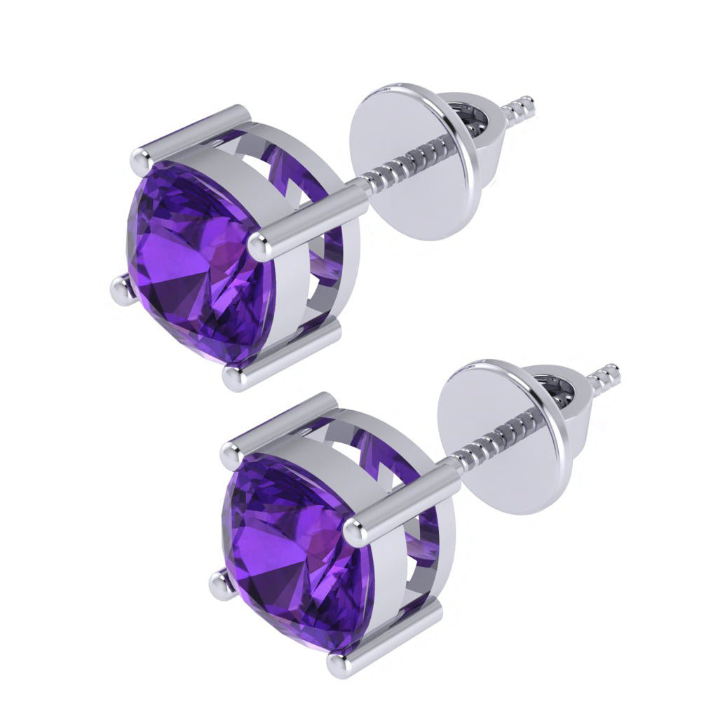 white gold plated sterling silver cushion shape amethyst february birthstone stud earrings