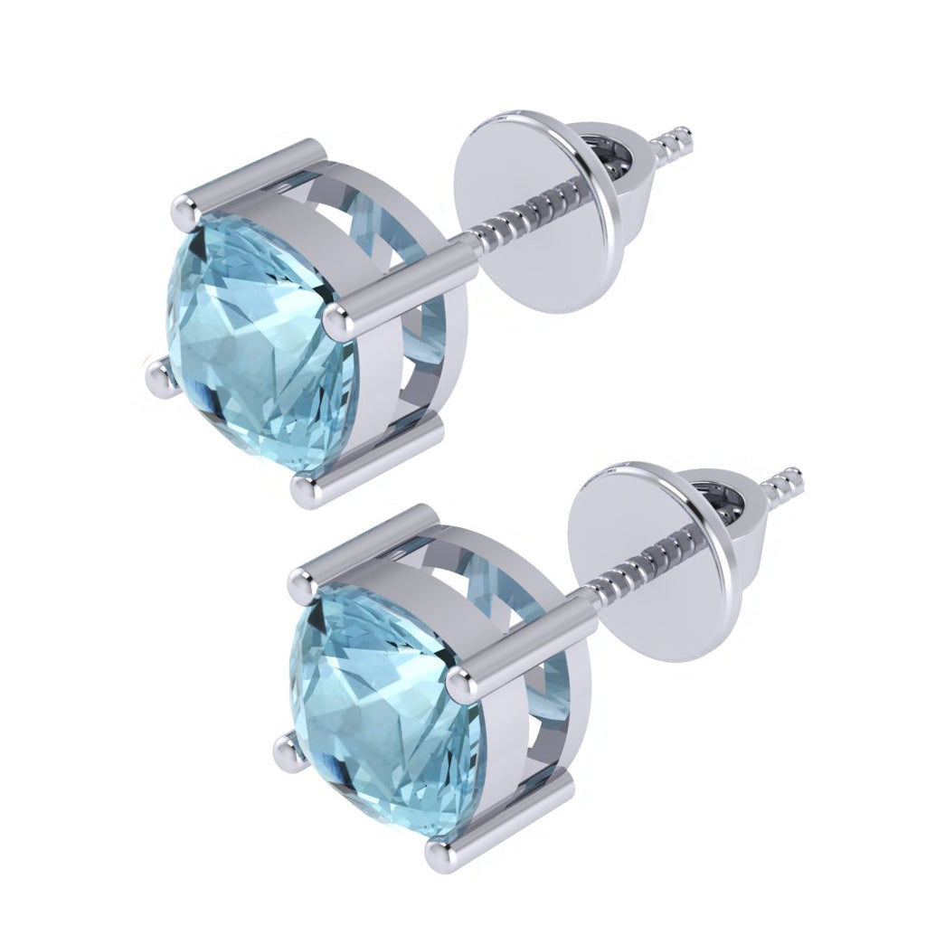 white gold plated sterling silver cushion shape aquamarine march birthstone stud earrings