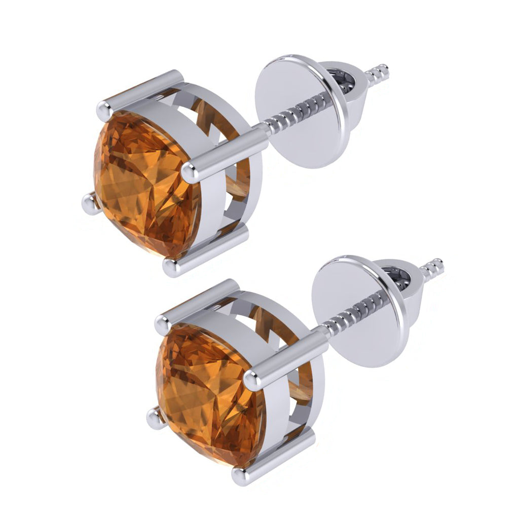 white gold plated sterling silver cushion shape citrine november birthstone stud earrings
