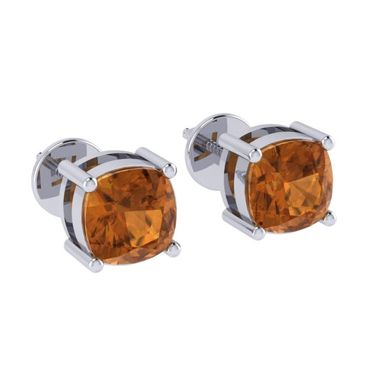 white gold plated sterling silver cushion shape citrine november birthstone stud earrings