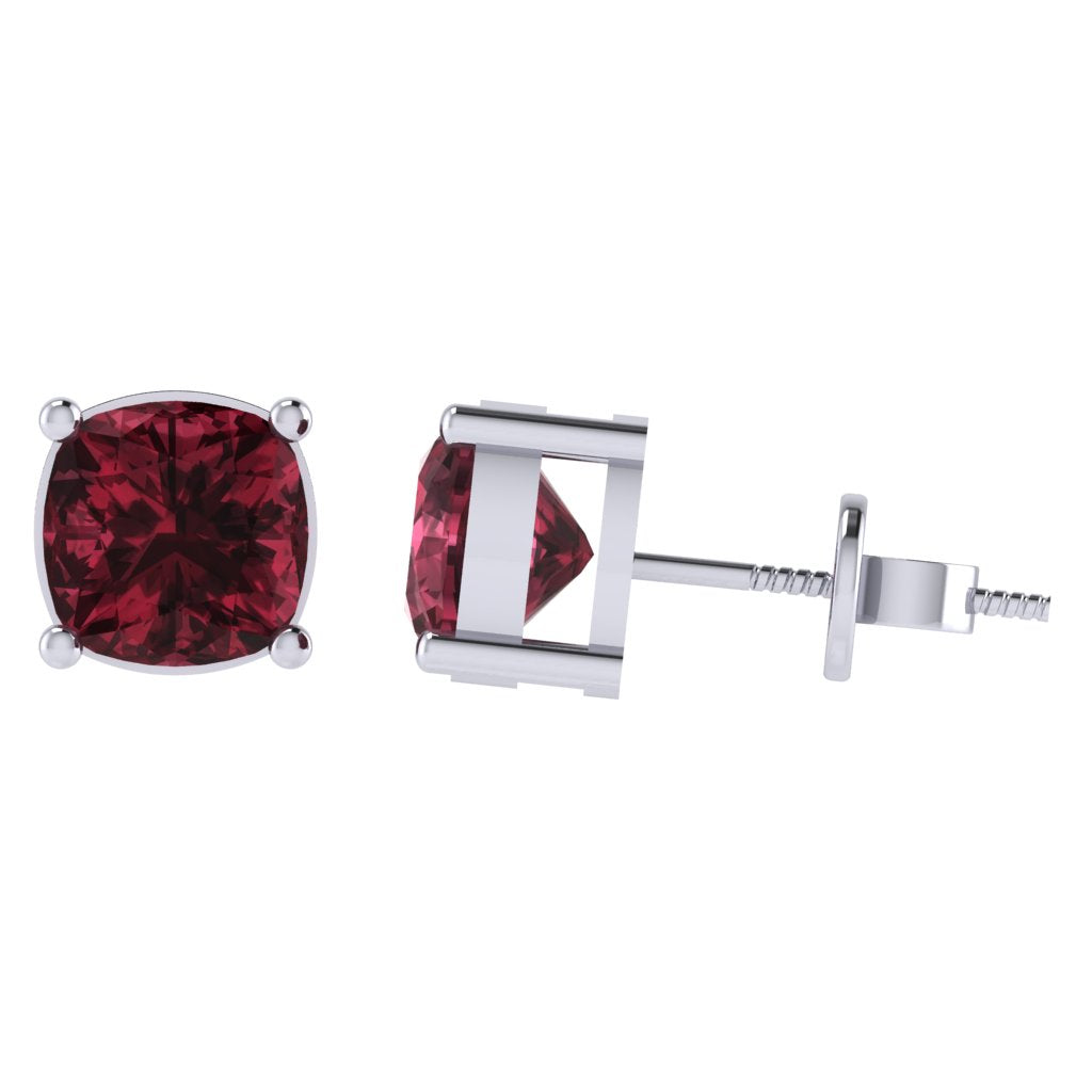 white gold plated sterling silver cushion shape garnet january birthstone stud earrings