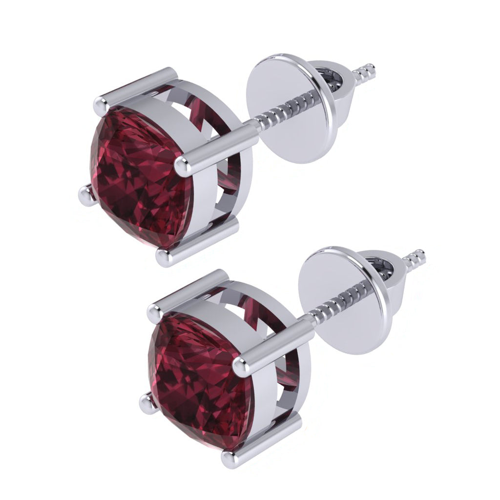white gold plated sterling silver cushion shape garnet january birthstone stud earrings