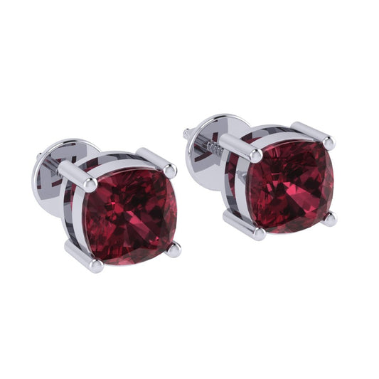 white gold plated sterling silver cushion shape garnet january birthstone stud earrings
