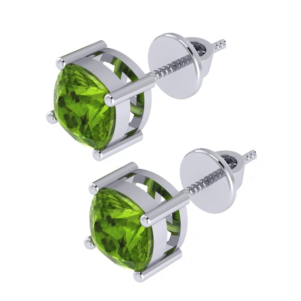 white gold plated sterling silver cushion shape peridot august birthstone stud earrings