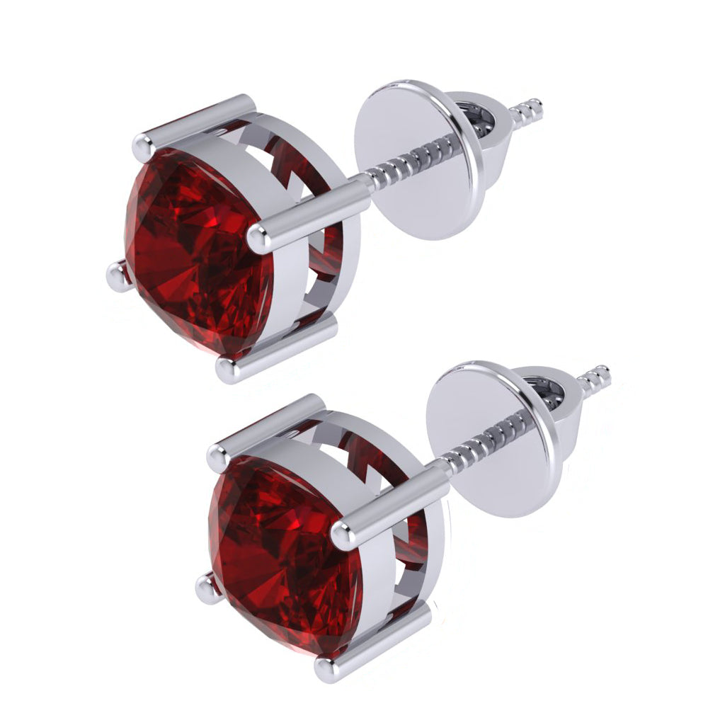white gold plated sterling silver cushion shape ruby july birthstone stud earrings