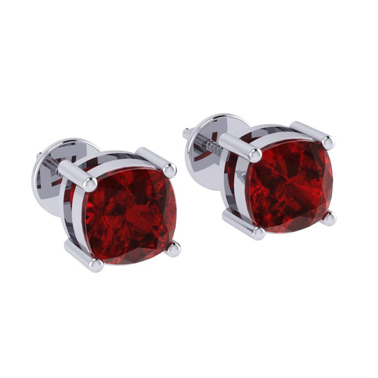 white gold plated sterling silver cushion shape ruby july birthstone stud earrings