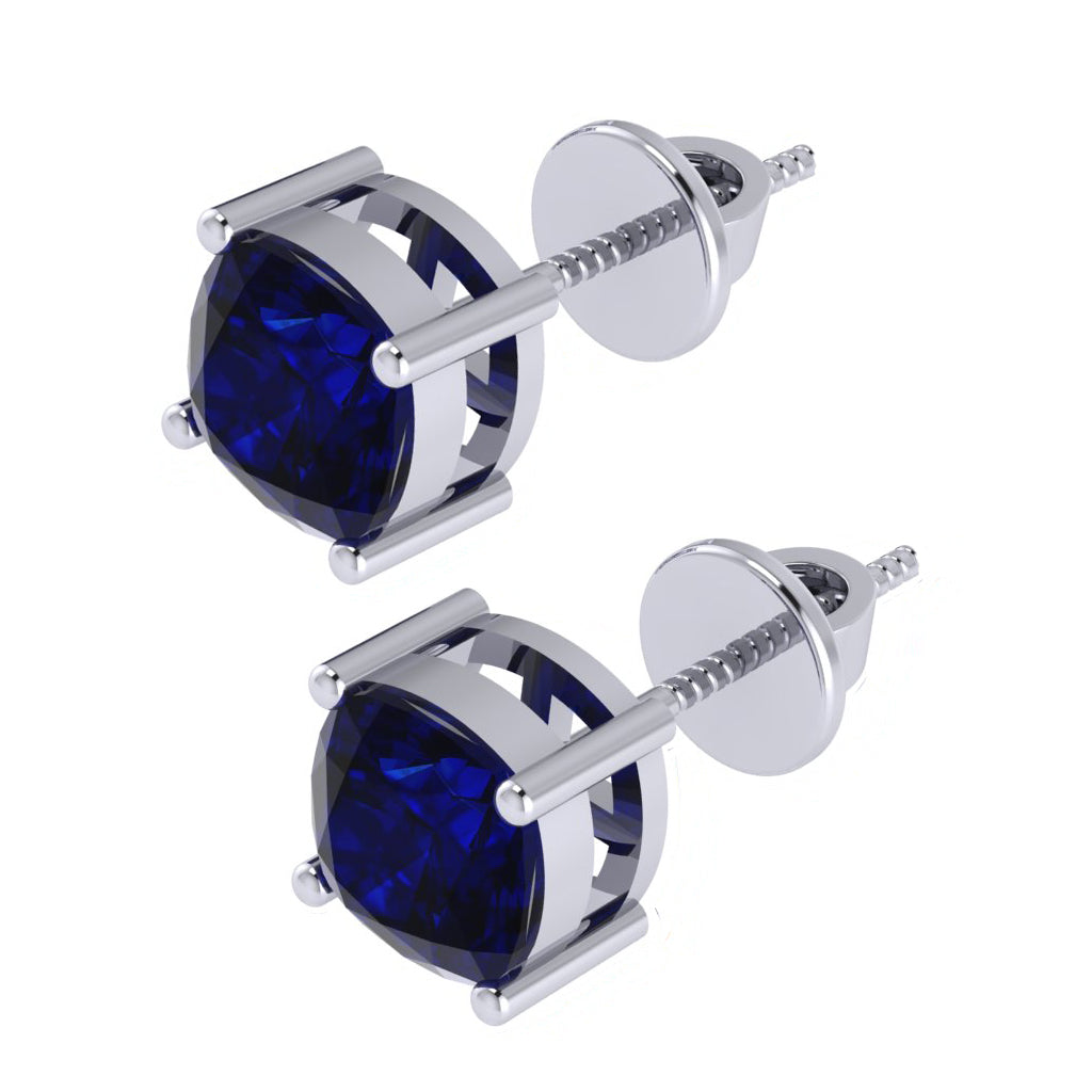 white gold plated sterling silver cushion shape sapphire september birthstone stud earrings