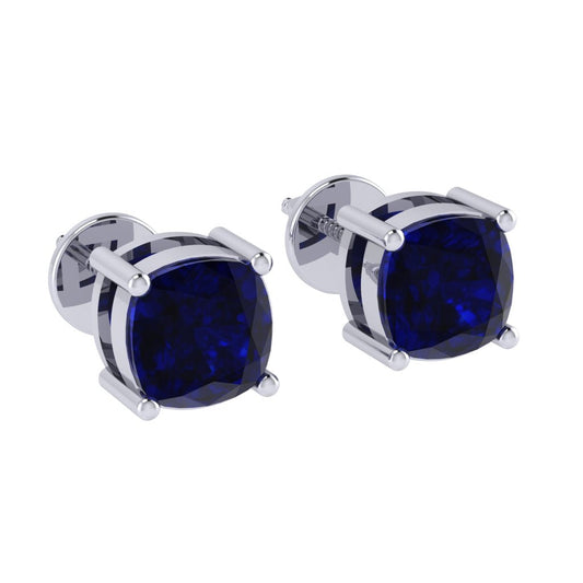 white gold plated sterling silver cushion shape sapphire september birthstone stud earrings