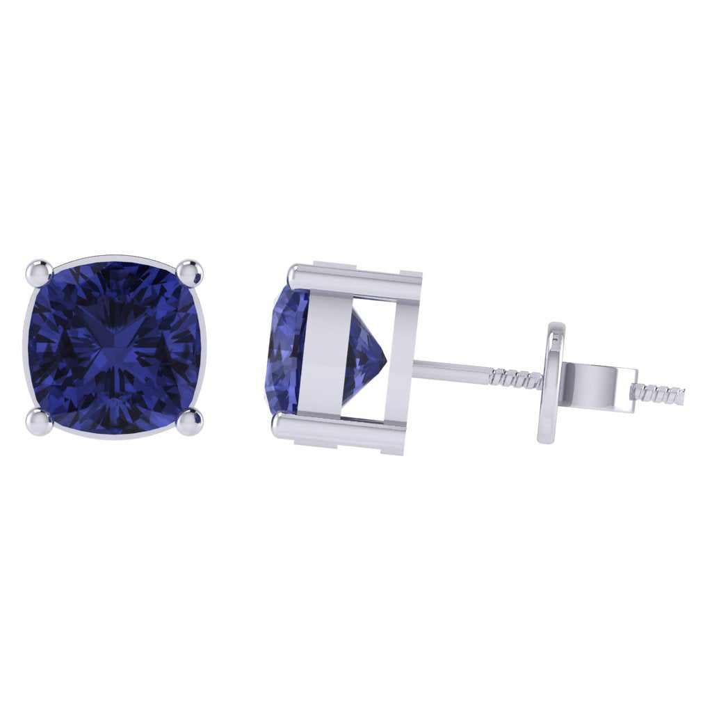 white gold plated sterling silver cushion shape tanzanite december birthstone stud earrings