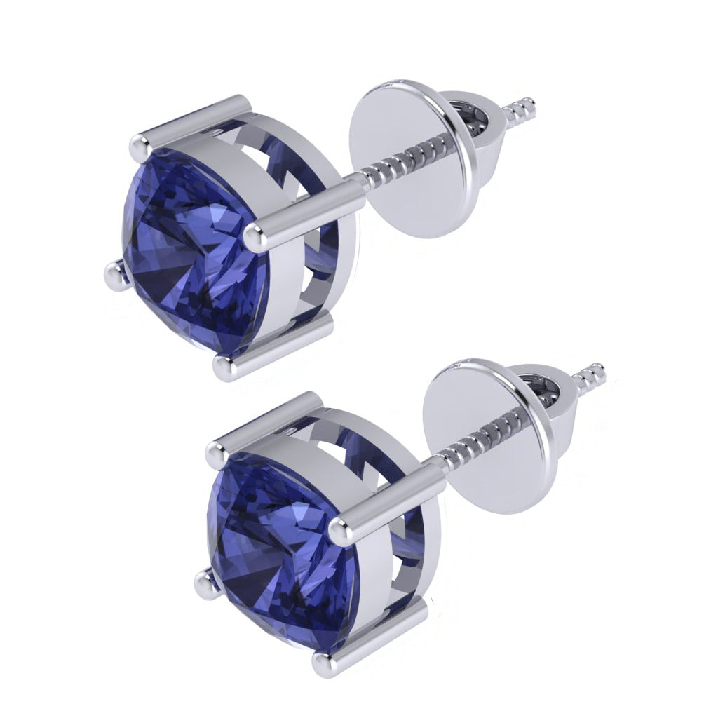 white gold plated sterling silver cushion shape tanzanite december birthstone stud earrings