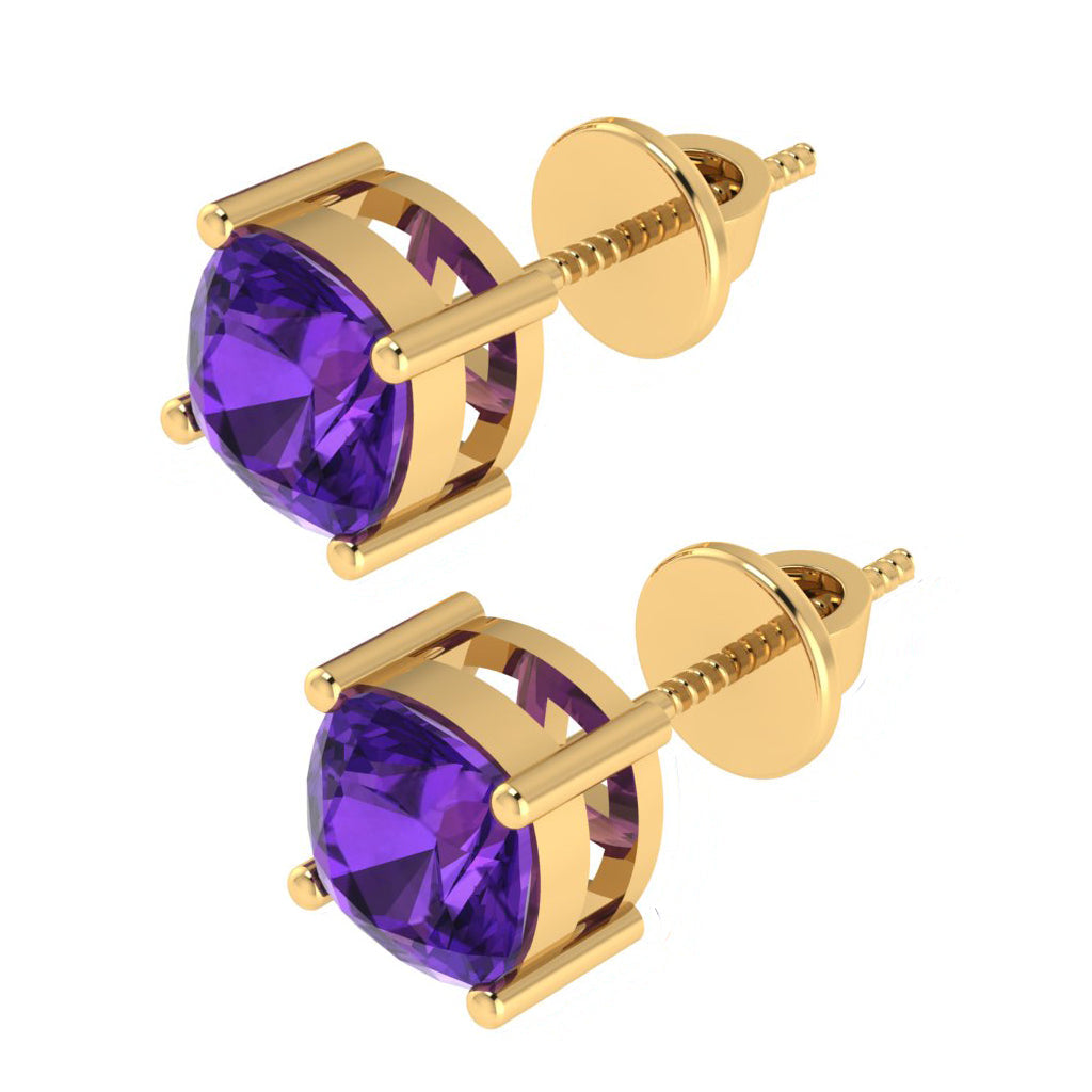yellow gold plated sterling silver cushion shape amethyst february birthstone stud earrings