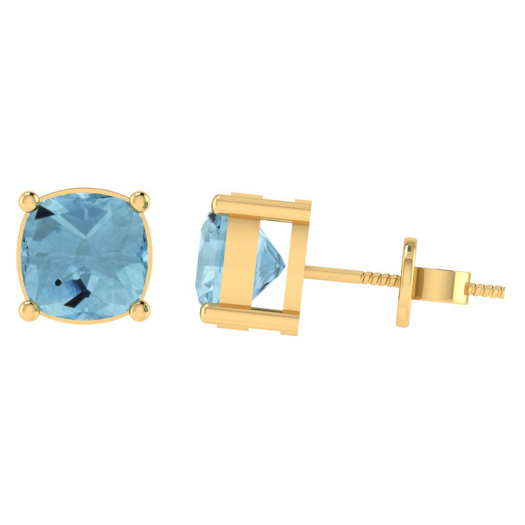 yellow gold plated sterling silver cushion shape aquamarine march birthstone stud earrings