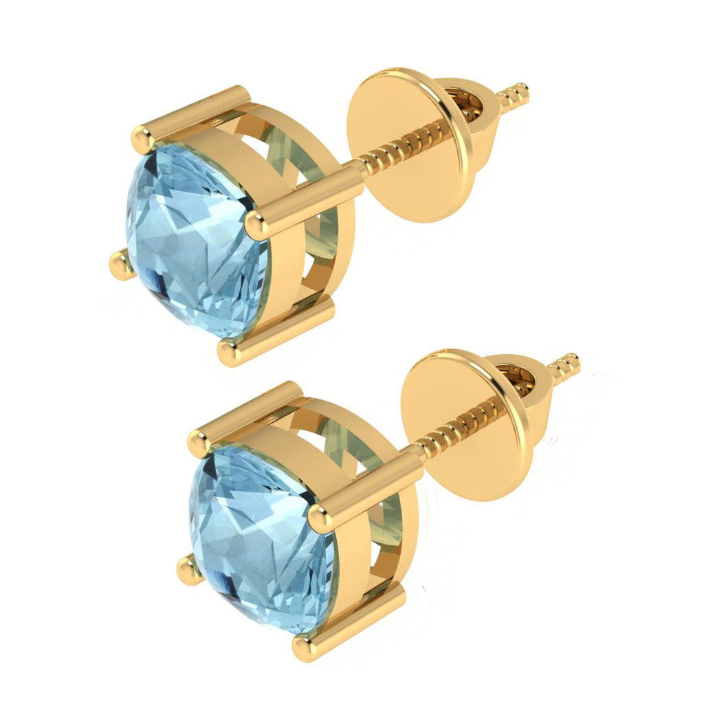 yellow gold plated sterling silver cushion shape aquamarine march birthstone stud earrings
