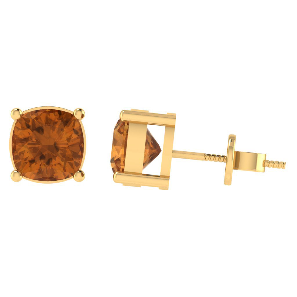 yellow gold plated sterling silver cushion shape citrine november birthstone stud earrings
