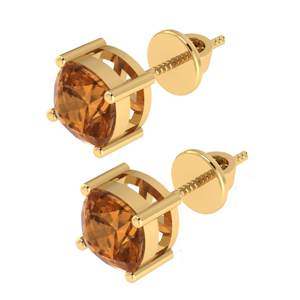 yellow gold plated sterling silver cushion shape citrine november birthstone stud earrings