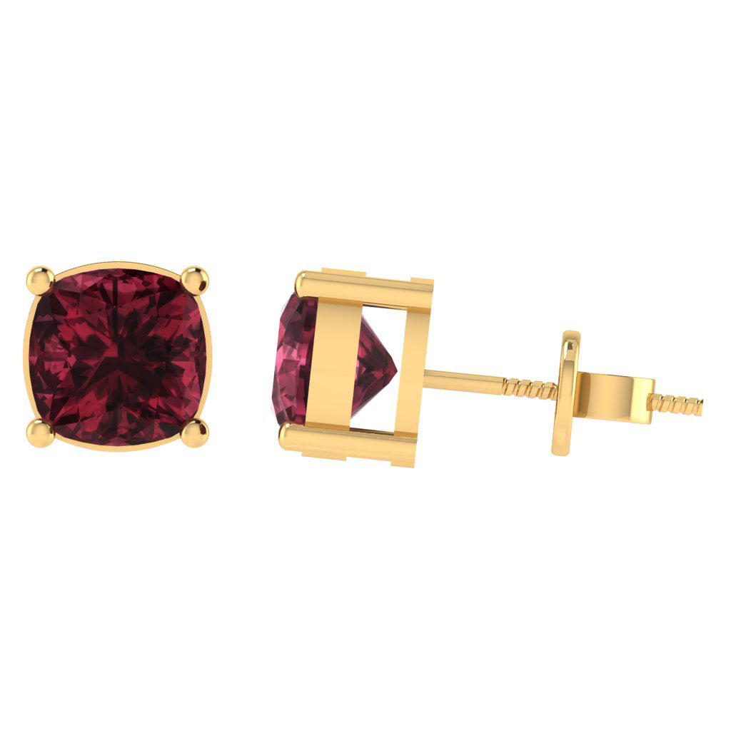 yellow gold plated sterling silver cushion shape garnet january birthstone stud earrings