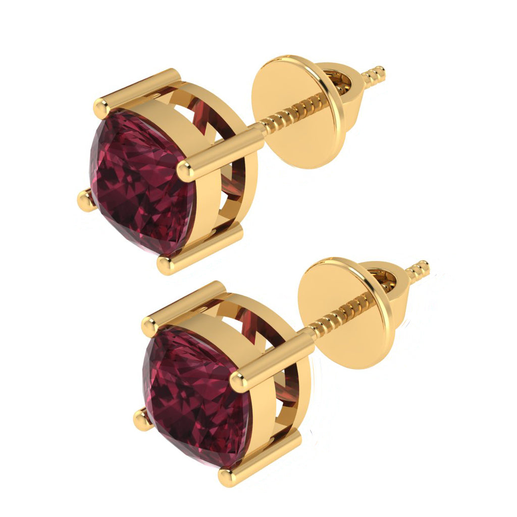 yellow gold plated sterling silver cushion shape garnet january birthstone stud earrings