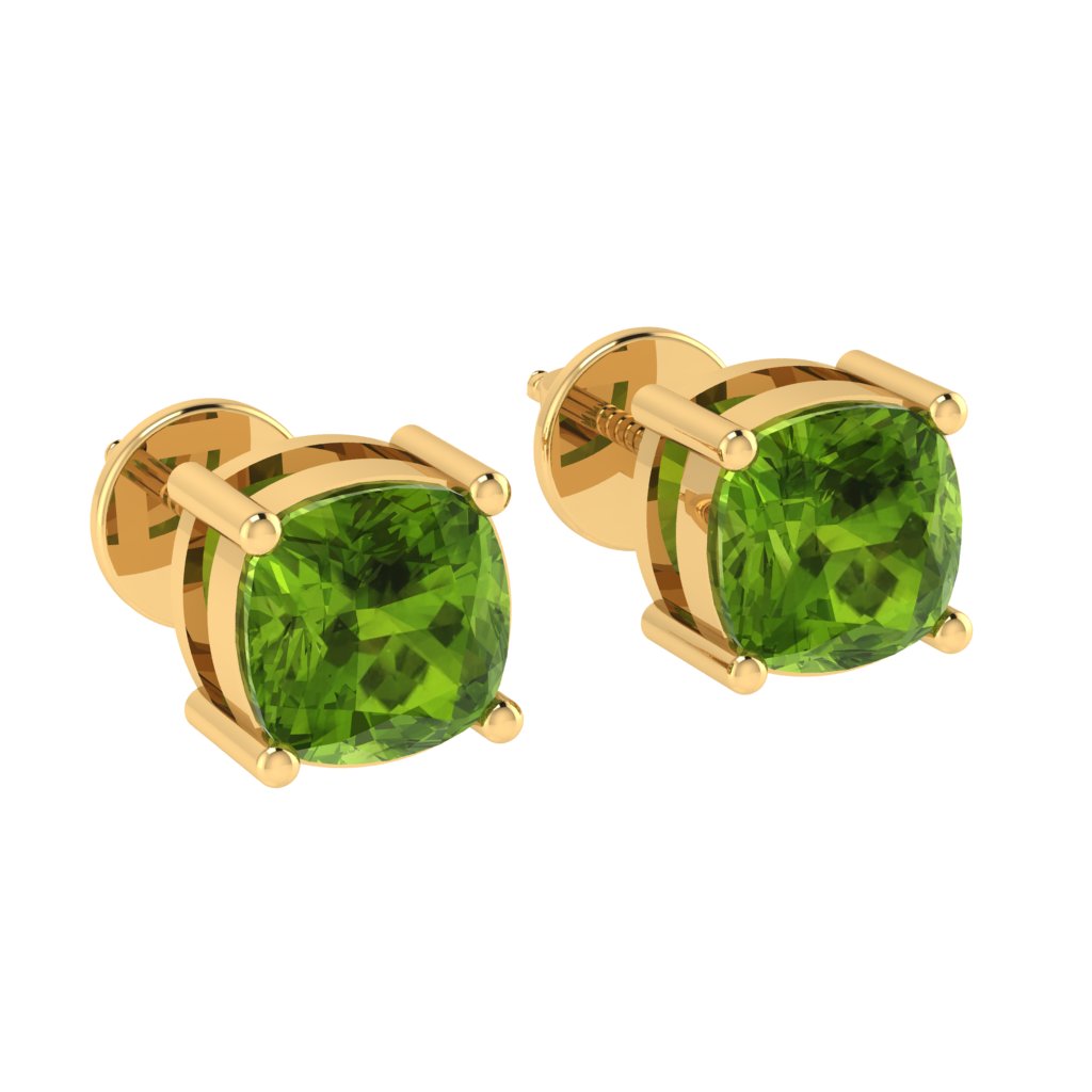yellow gold plated sterling silver cushion shape peridot august birthstone stud earrings