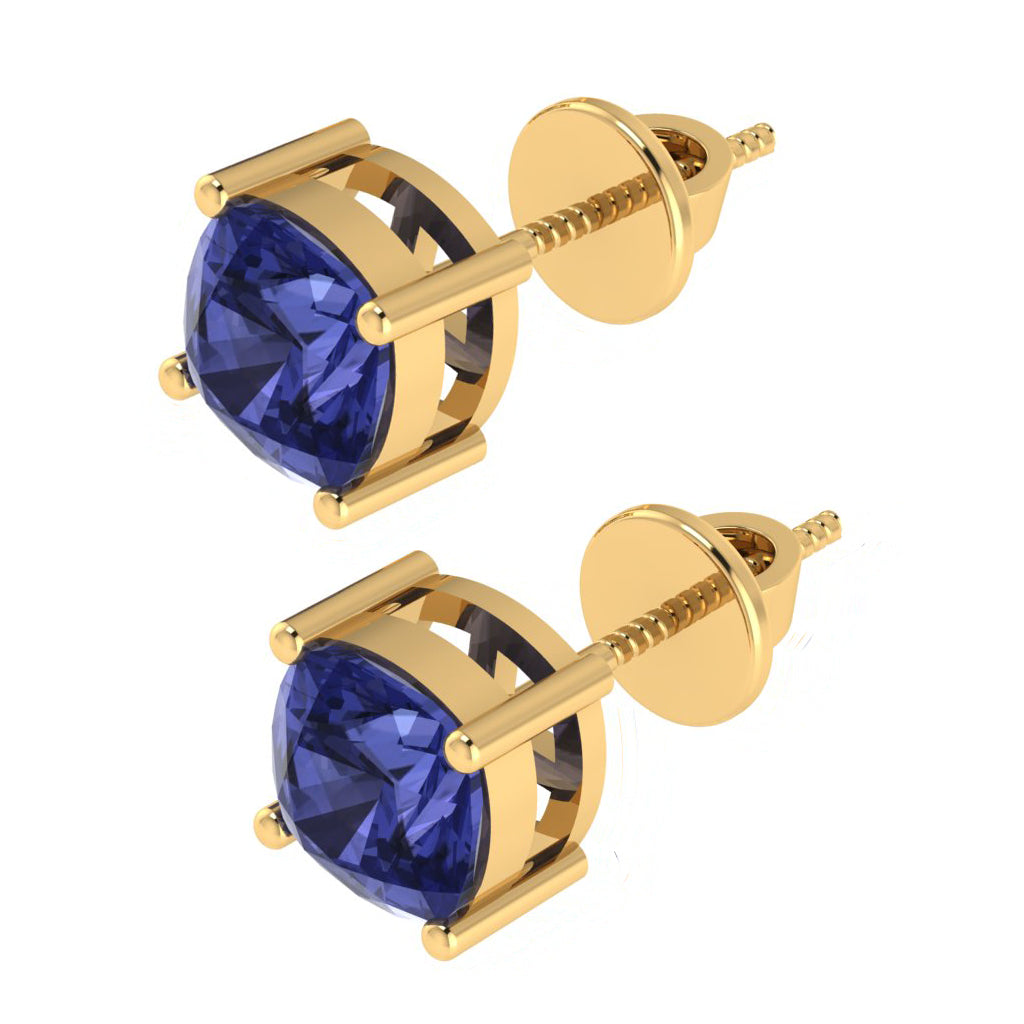 yellow gold plated sterling silver cushion shape tanzanite december birthstone stud earrings