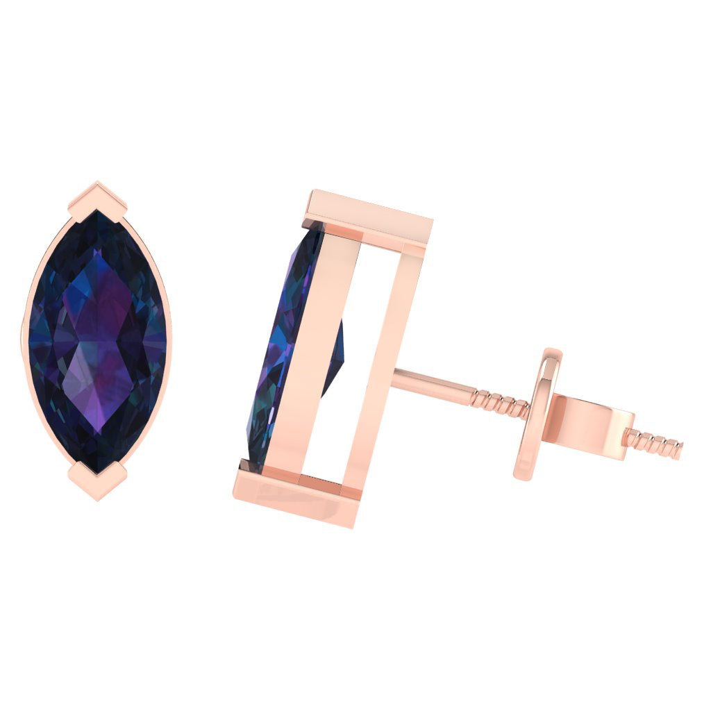 rose gold plated sterling silver marquise shape alexandrite june birthstone stud earrings