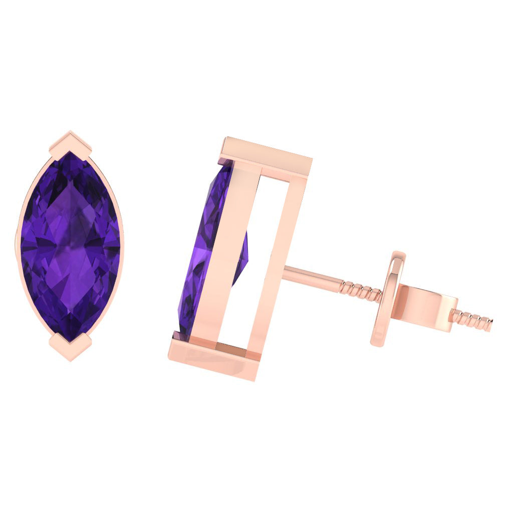 rose gold plated sterling silver marquise shape amethyst february birthstone stud earrings
