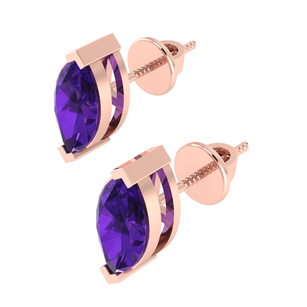rose gold plated sterling silver marquise shape amethyst february birthstone stud earrings