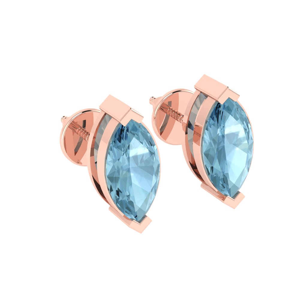 rose gold plated sterling silver marquise shape aquamarine march birthstone stud earrings